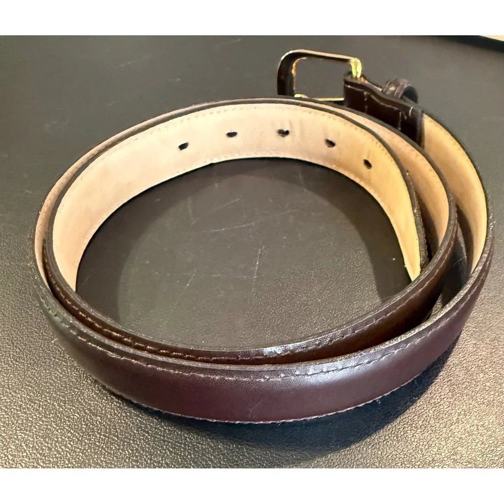 Mens Size 38 Leather Belt Brown‎ Gold Buckle Made in USA Career Preppy Western